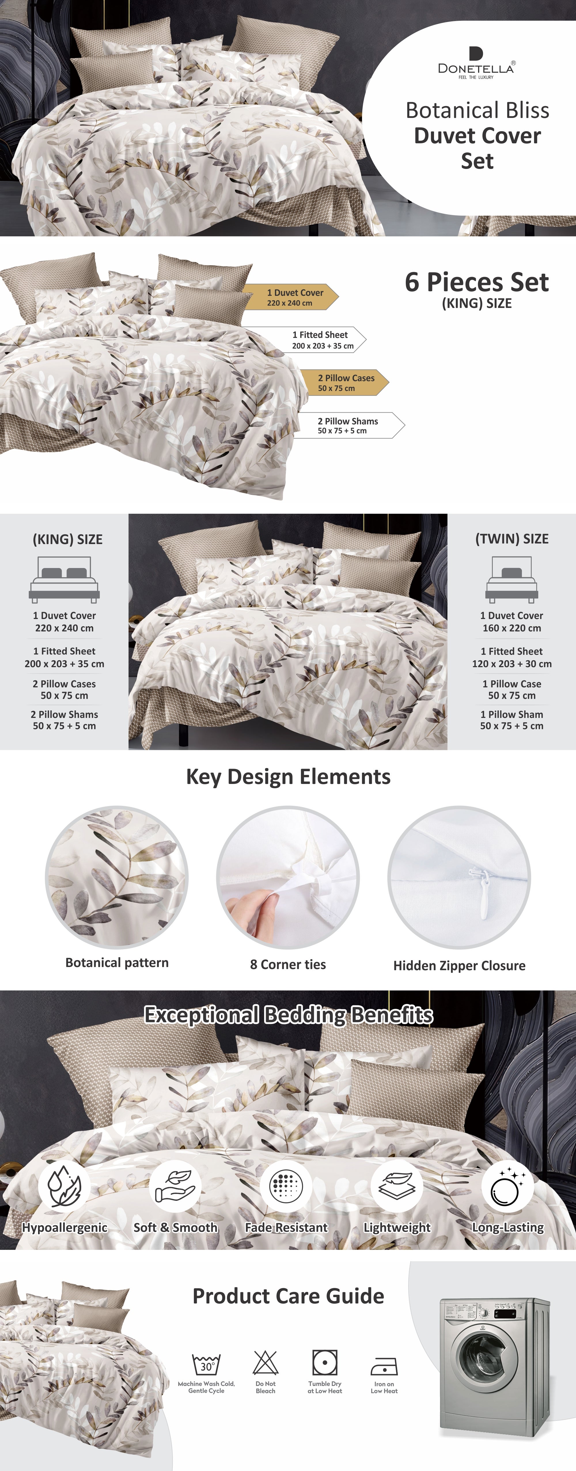 Duvet Cover Set 6-Pcs King Size Printed Bed Set Fits (200x200 CM) With Fitted Sheet PillowSham And Pillow Cases (Without Filler),Silk