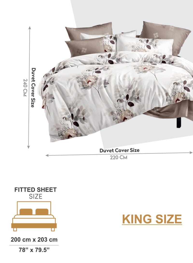 Duvet Cover Set 6-Pcs King Size Printed Bed Set Fits (200x200 CM) With Fitted Sheet PillowSham And Pillow Cases (Without Filler),Mercury