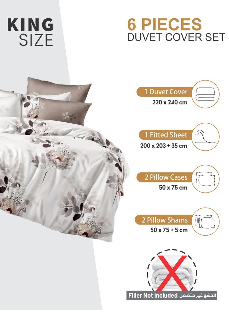 Duvet Cover Set 6-Pcs King Size Printed Bed Set Fits (200x200 CM) With Fitted Sheet PillowSham And Pillow Cases (Without Filler),Mercury