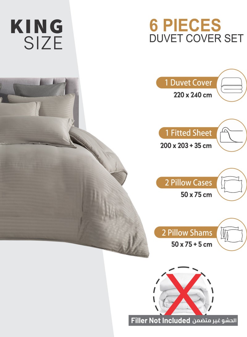 Duvet Set 6-Pcs King Size Striped Microfiber Bed Set Fits(200x200 CM) With Duvet Cover Fitted Sheet PillowSham And Pillowcases(Without Filler),Ansonia