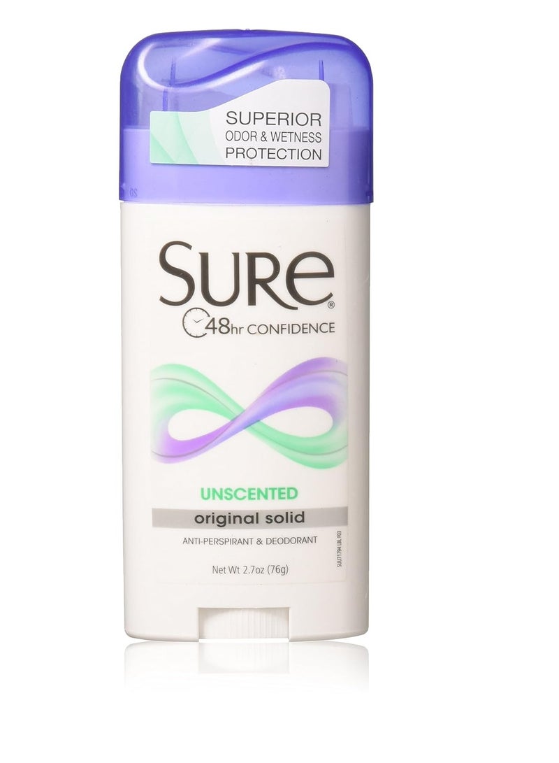 Sure Original Solid Unscented, Anti-Perspirant Deodorant 2.70 oz (Pack Of 3)