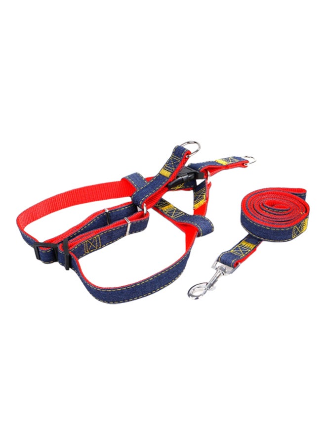 Dog Leash And Adjustable Harness Set Blue/Red 1.2meter