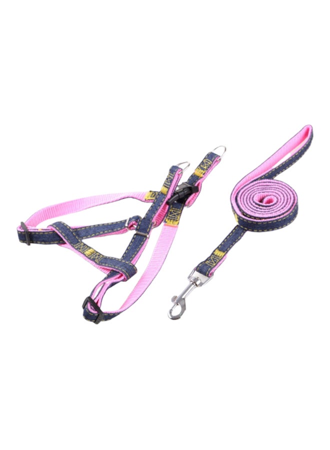 Dog Leash And Adjustable Harness Set Pink/Blue 1.2meter