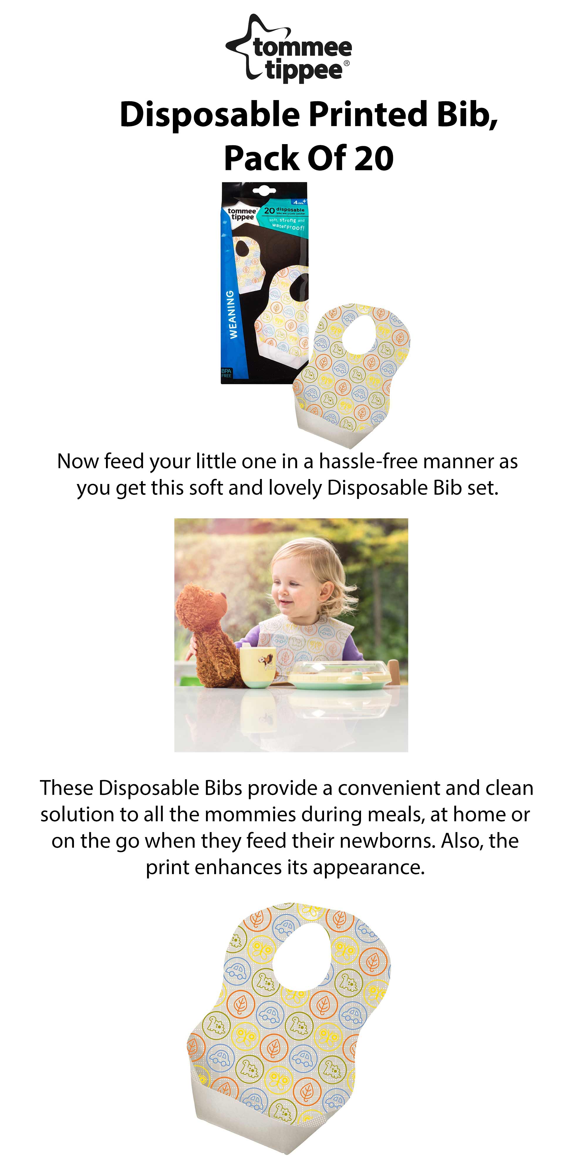 Disposable Bibs for Babies & Toddlers with Crumb Catcher - 20-Pack Mess-Free Feeding Essentials - Soft, Strong & Waterproof Baby Feeding Bibs for Travel, Home, Weaning & First Tastes
