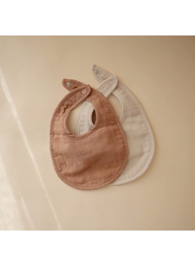 Muslin Baby Bib ; Soft Cotton For Infant Drips Drools & Feedings ; Adjustable Fit ; 2 Pack (Tan/Fog)