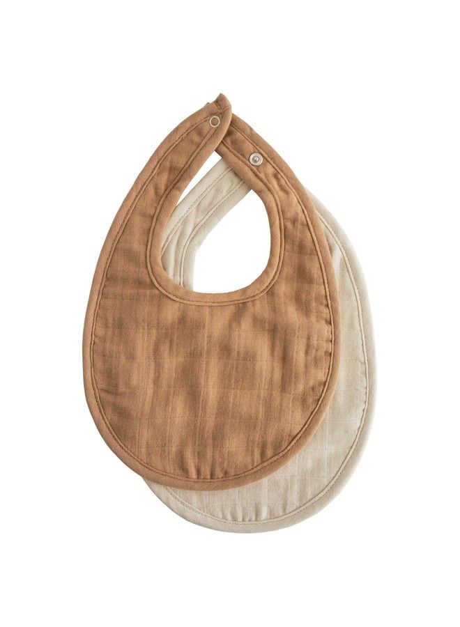 Muslin Baby Bib ; Soft Cotton For Infant Drips Drools & Feedings ; Adjustable Fit ; 2 Pack (Tan/Fog)