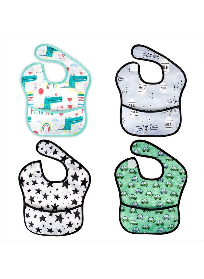 Baby Waterproof Adjustable Smock Bib For Feeding With Crumb Catcher Pocket Sleeveless Plastic Eating Weaning Bib Set For Infants And Toddlers (4 Packs 6 36 Months)