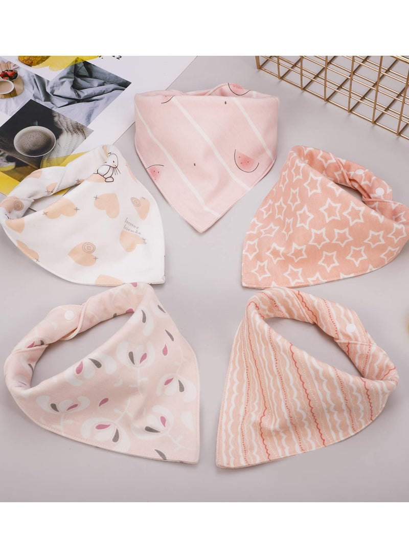 Baby Bandana Dribble Bibs, Stylish Triangle Drooling Bibs for Boys and Girls, 100% Cotton Baby Bibs for Newborn and Toddlers, Soft and Absorbent Bibs with Adjustable Snaps(set of 5)