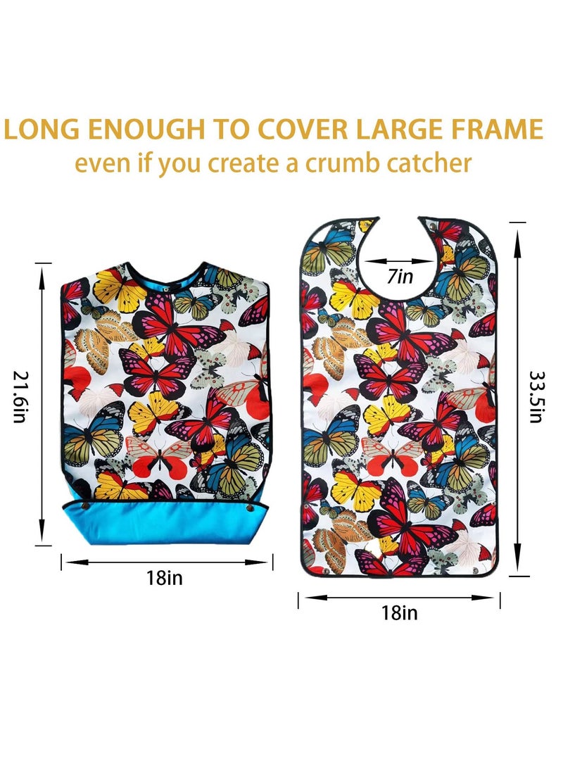 Waterproof Washable Adult Bibs for Elderly Women, Reusable Large Adult Bibs for Eating with Snaps, Feeding Bibs for Adults Senior Citizens with Crumb Catcher, Designed for Comfort and Convenience