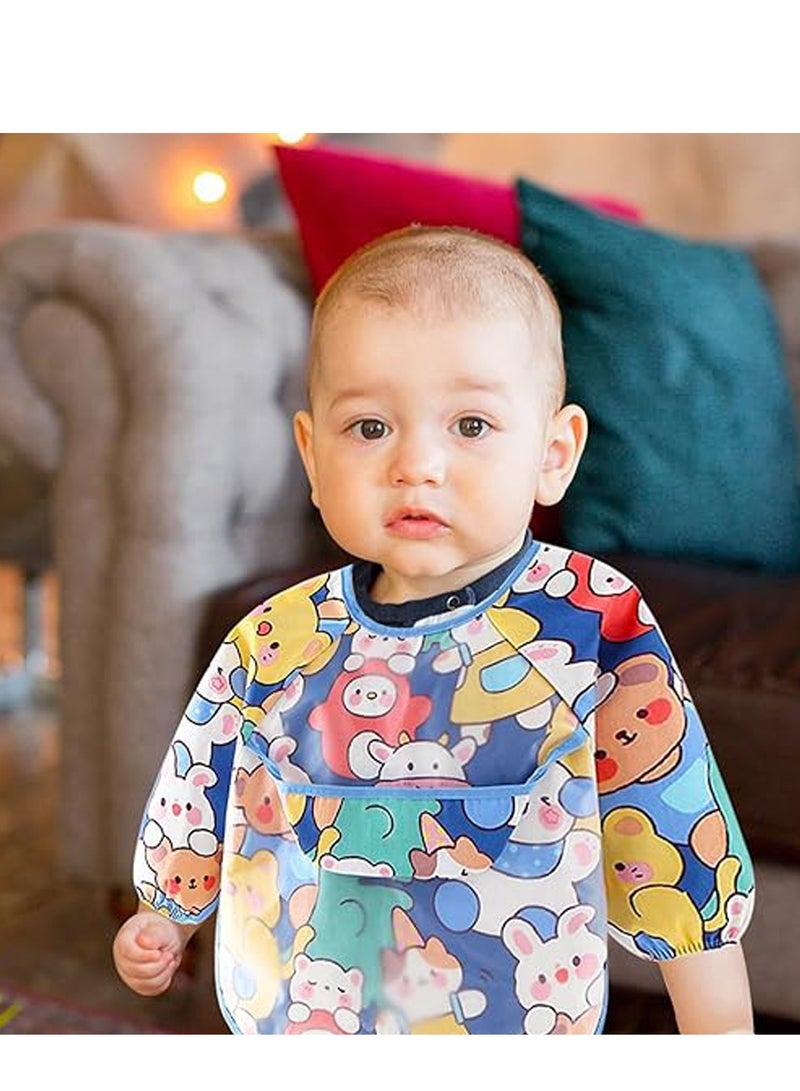 Long Sleeves Baby Bibs, Waterproof Toddler Weaning Bibs, Coverall Baby Bibs for Baby Feeding, with Pocket 9-36 Months, Infants Eating and Painting