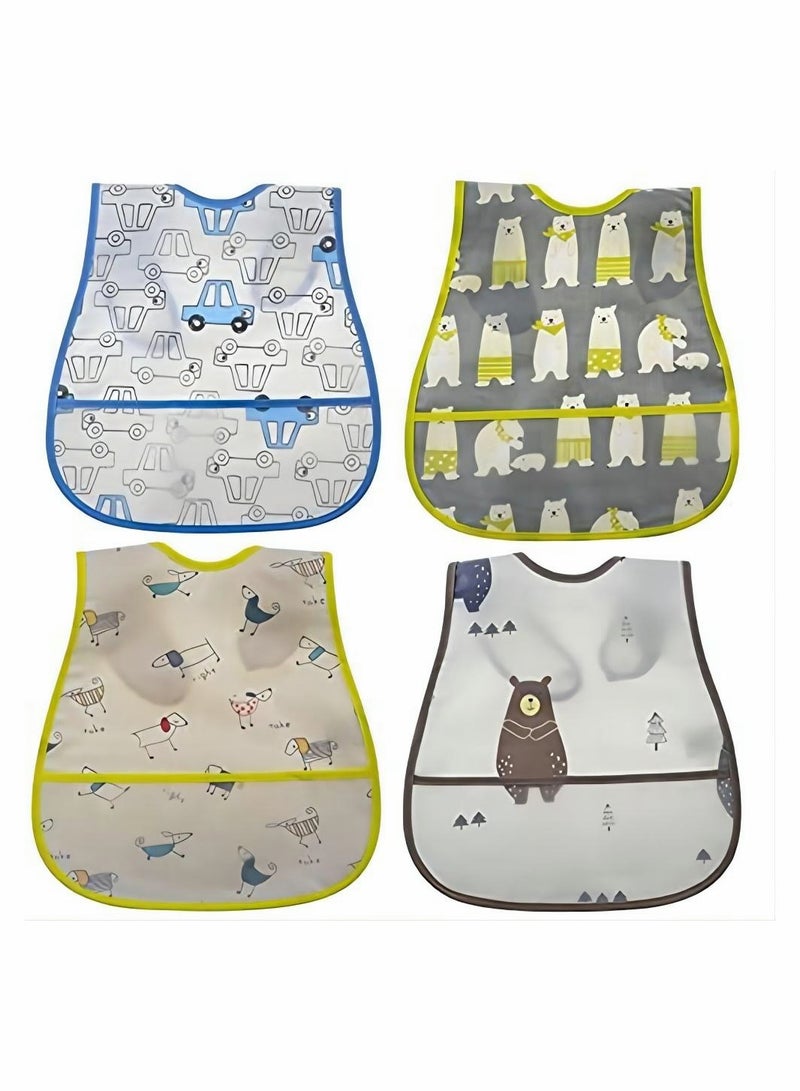 Long Sleeve Bibs for Baby, 4 Pcs Waterproof Baby Bibs, Toddler Sleeved Bib Baby Smock for Eating Feeding, Toddler Baby Bibs for 6-36 Months