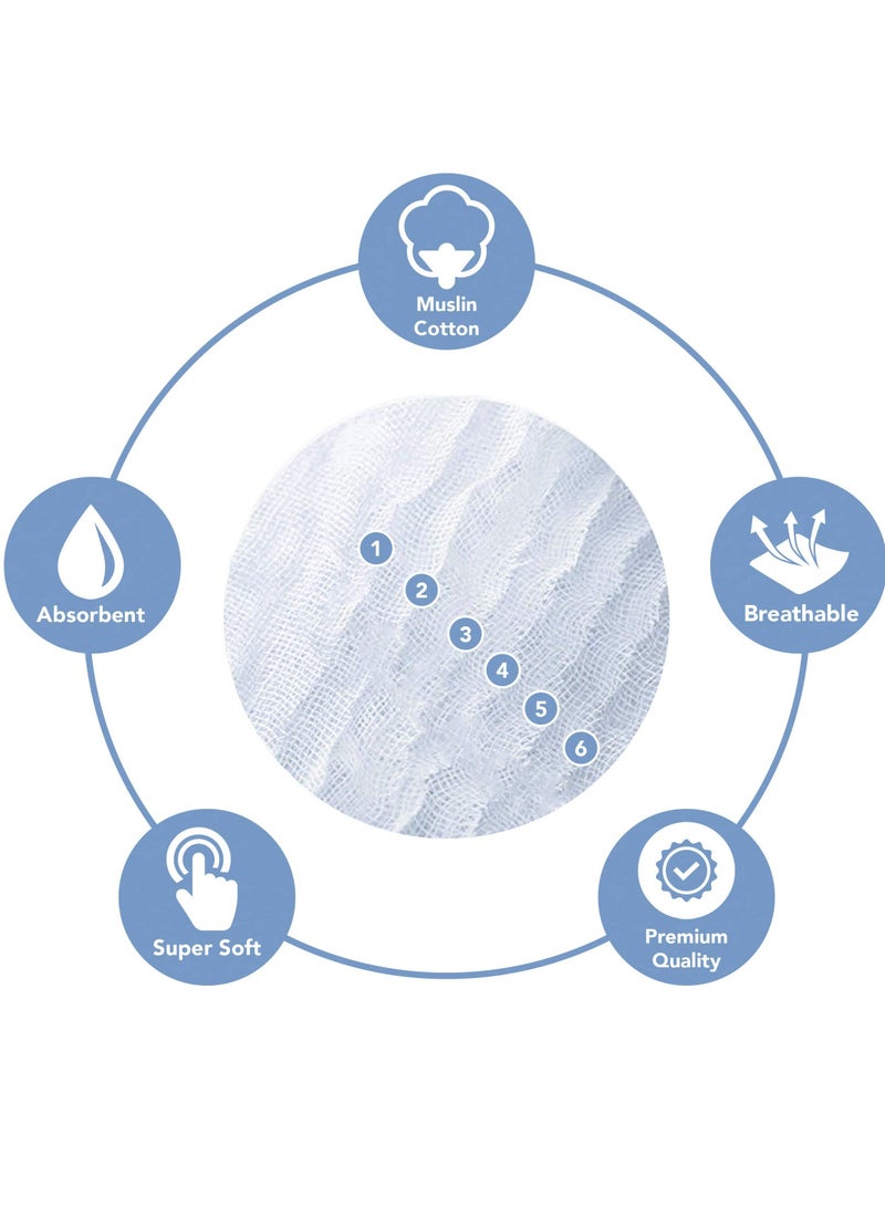 Muslin Burp Cloths 6 Pack Large Cotton Hand Washcloths Layers Extra Absorbent and Soft by Comfy Cubs (White, of 6)