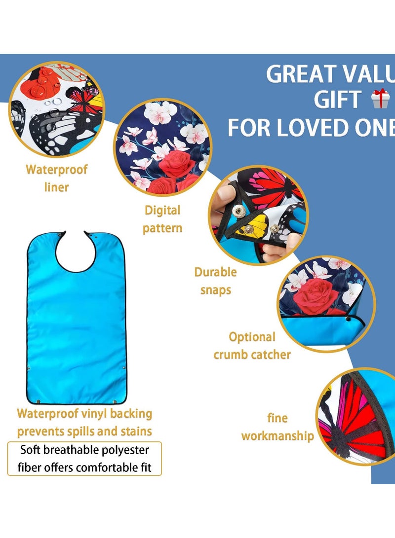 Waterproof Washable Adult Bibs for Elderly Women, Reusable Large Adult Bibs for Eating with Snaps, Feeding Bibs for Adults Senior Citizens with Crumb Catcher, Designed for Comfort and Convenience