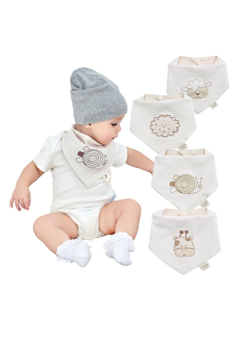 SYOSI, 4 Pack Baby Bandana Dribble Bibs, Organic Cotton Feeding Adjustable Animal Pattern Gift for Newborn