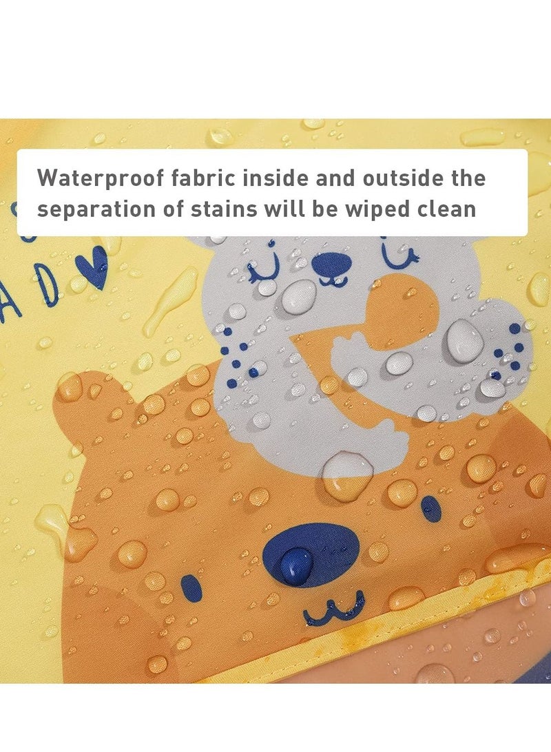 Long Sleeves Baby Bibs, 3 Pcs Waterproof Smock Apron Set Food Catcher Pocket Soft Machine Washable Stain Odor Resistant for 6 24 Months Kids