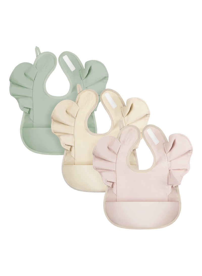 Baby Bib, Silicone Baby Bib, 3 PCS Waterproof Baby Bib, Washable Toddler Bibs, Easy Wipe Baby Feeding Bibs, Soft Feeding Bibs, with Food Catcher, for Baby Boy or Girl Eating, Travel Home Supplies