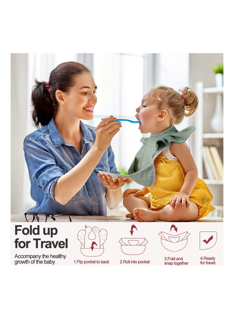 Baby Bib, Silicone Baby Bib, 3 PCS Waterproof Baby Bib, Washable Toddler Bibs, Easy Wipe Baby Feeding Bibs, Soft Feeding Bibs, with Food Catcher, for Baby Boy or Girl Eating, Travel Home Supplies