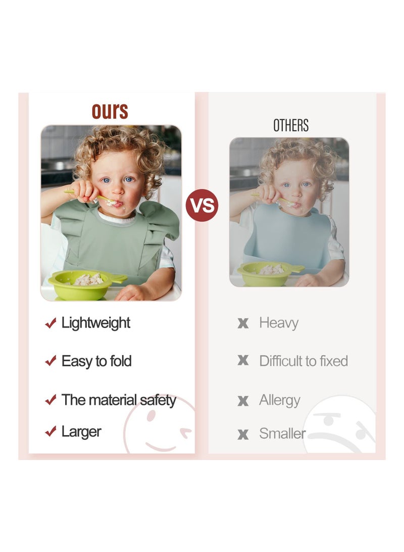 Baby Bib, Silicone Baby Bib, 3 PCS Waterproof Baby Bib, Washable Toddler Bibs, Easy Wipe Baby Feeding Bibs, Soft Feeding Bibs, with Food Catcher, for Baby Boy or Girl Eating, Travel Home Supplies