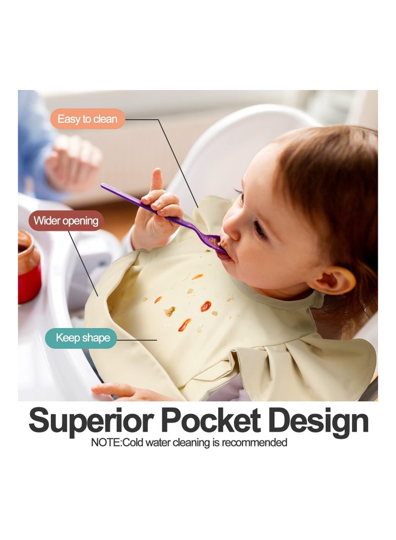 Baby Bib, Silicone Baby Bib, 3 PCS Waterproof Baby Bib, Washable Toddler Bibs, Easy Wipe Baby Feeding Bibs, Soft Feeding Bibs, with Food Catcher, for Baby Boy or Girl Eating, Travel Home Supplies