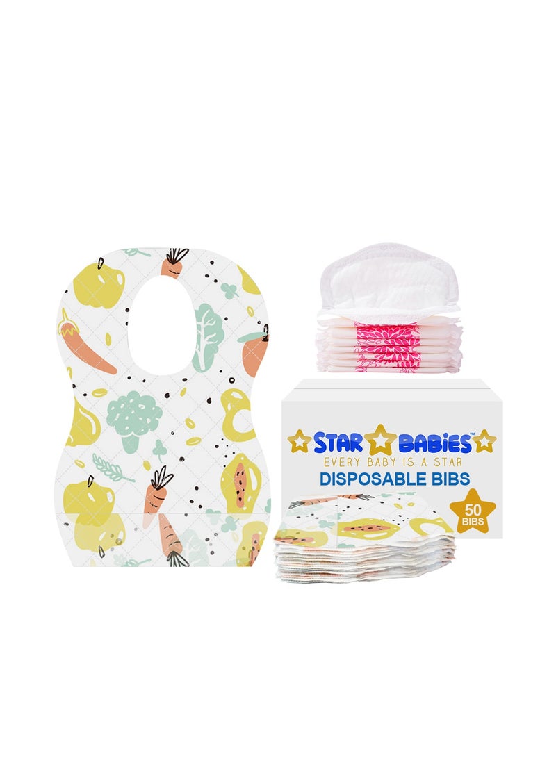 Star Babies Combo Pack (Disposable Bibs Pack of 50, Disposable Breast Pad Pack of 50)-Fruits Print New