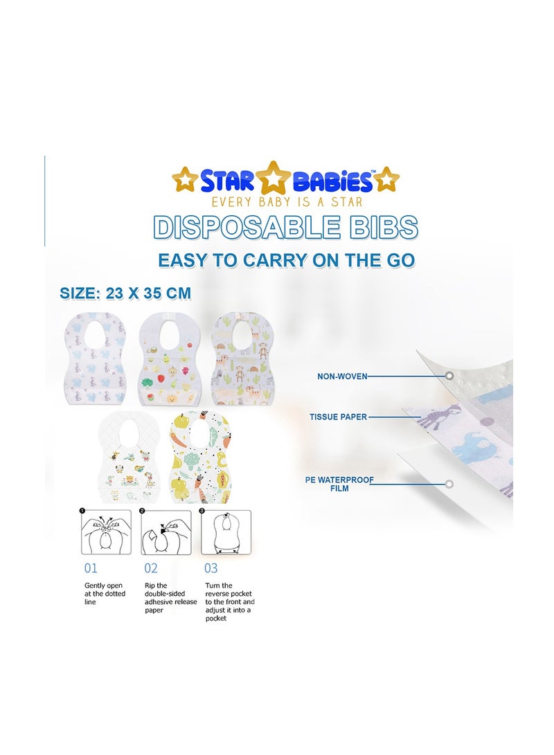 Star Babies Combo Pack (Disposable Bibs Pack of 50, Disposable Breast Pad Pack of 50)-Fruits Print New