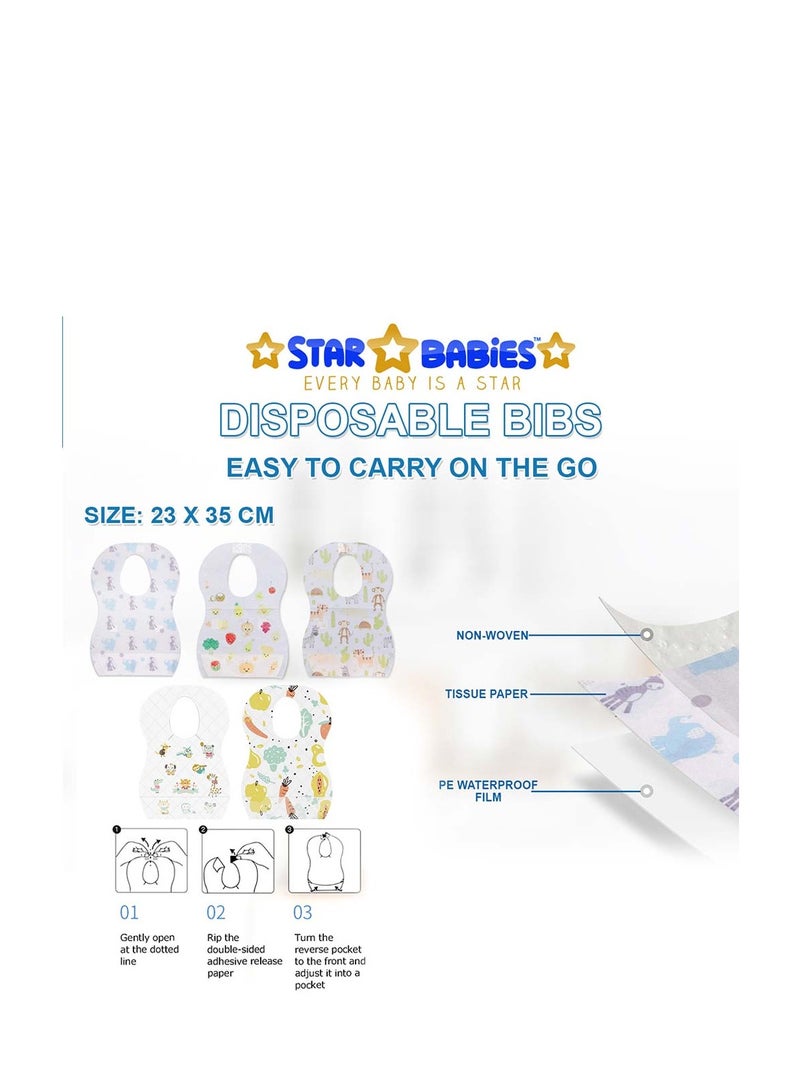 Star Babies Combo Pack (Disposable Bibs Pack of 50, Disposable Breast Pad Pack of 50)-Animal