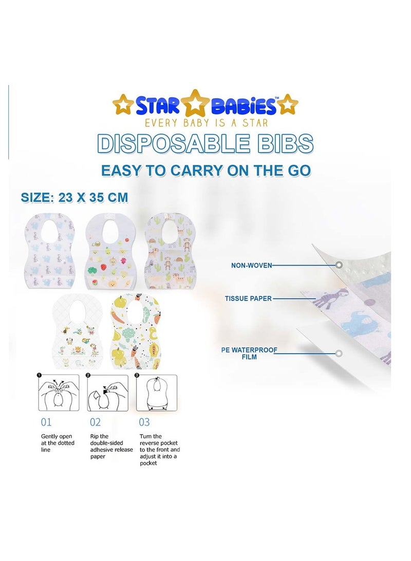 Star Babies Combo Pack (Disposable Bibs Pack of 50, Disposable Breast Pad Pack of 50)-Fruits