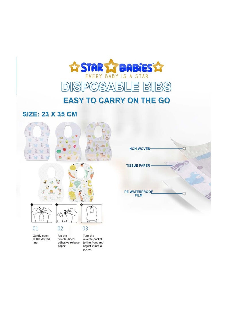 Star Babies Combo Pack (Disposable Bibs Pack of 50, Disposable Breast Pad Pack of 50)-Animal Print New