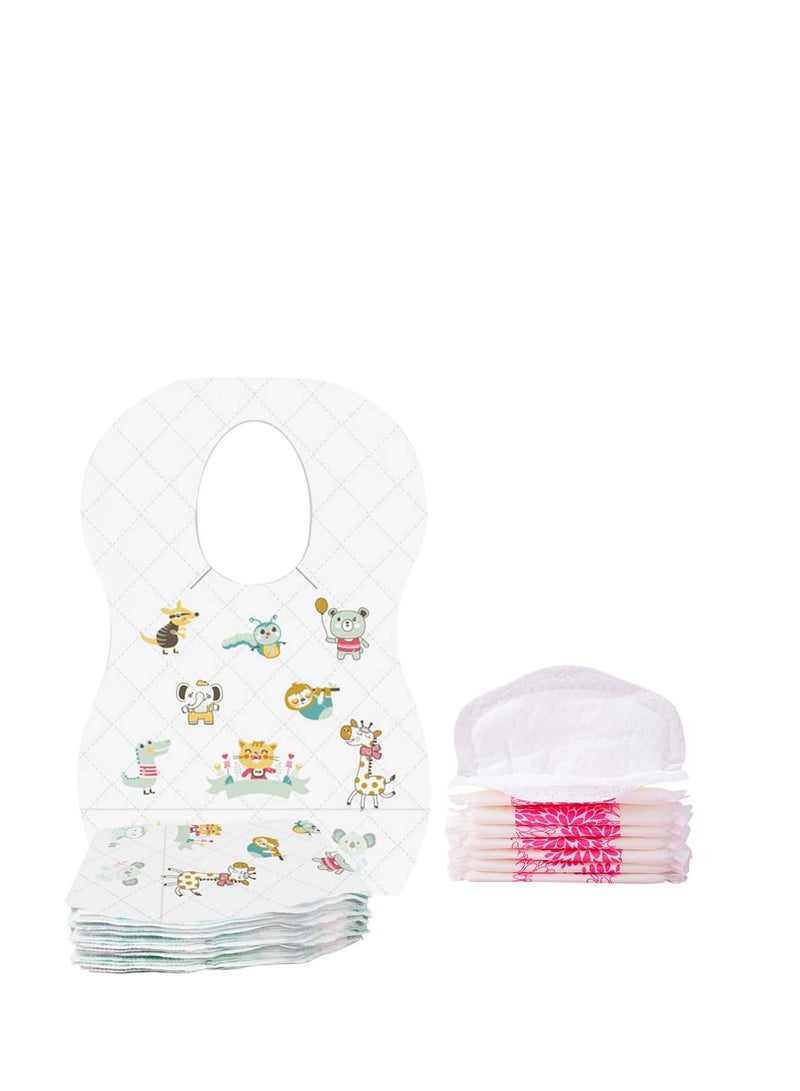 Star Babies Combo Pack (Disposable Bibs Pack of 50, Disposable Breast Pad Pack of 50)-Animal Print New