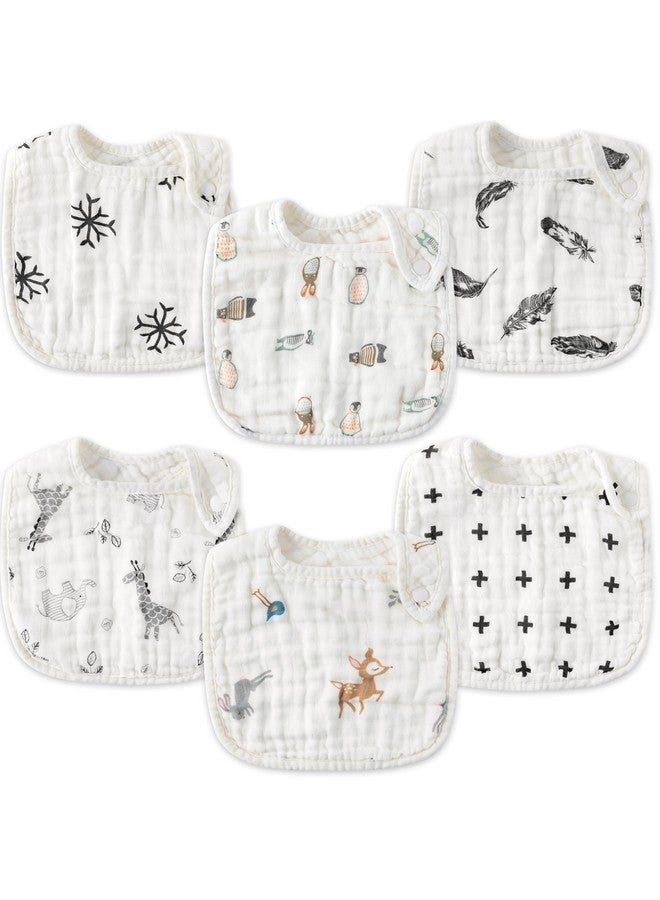 6Pcs Snap Muslin Cotton Baby Bibs Grey Winter Penguins Snowflakes Bibs With 6 Absorbent & Soft Layers Adjustable Burp Cloths For Infant Girl Boy Toddler Drooling Eating Feeding 024 Months