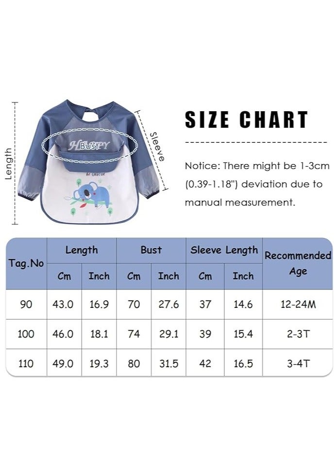 Baby Bibs with Sleeves Waterproof Feeding Bibs, 3 Pcs Unisex Baby Bibs, Waterproof Bib for Toddlers, Machine Washable for Nursing Eating Playing Painting 6 Months to 3 Years Old