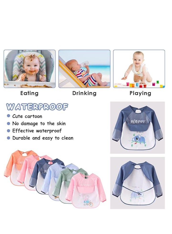 Baby Bibs with Sleeves Waterproof Feeding Bibs, 3 Pcs Unisex Baby Bibs, Waterproof Bib for Toddlers, Machine Washable for Nursing Eating Playing Painting 6 Months to 3 Years Old