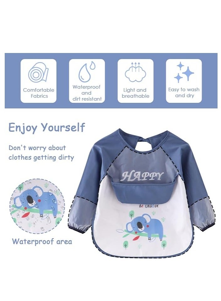 Baby Bibs with Sleeves Waterproof Feeding Bibs, 3 Pcs Unisex Baby Bibs, Waterproof Bib for Toddlers, Machine Washable for Nursing Eating Playing Painting 6 Months to 3 Years Old