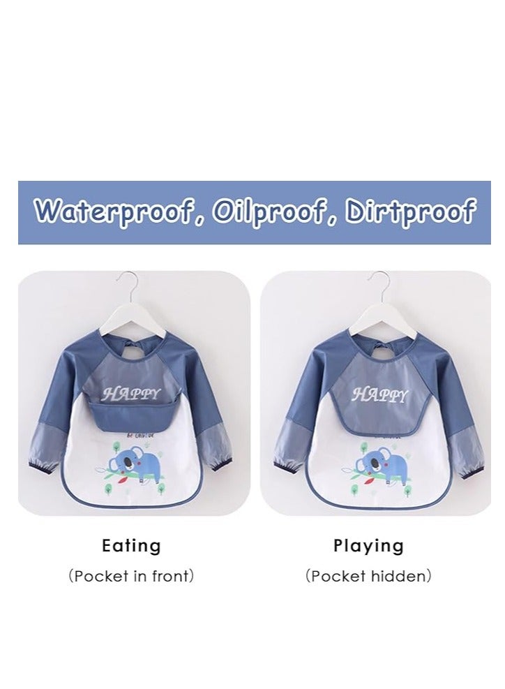 Baby Bibs with Sleeves Waterproof Feeding Bibs, 3 Pcs Unisex Baby Bibs, Waterproof Bib for Toddlers, Machine Washable for Nursing Eating Playing Painting 6 Months to 3 Years Old