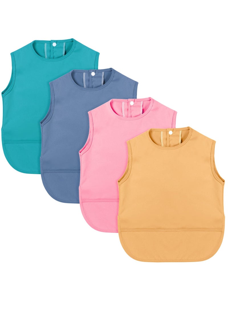 Mess Proof Baby Apron Bib 4 Pack Baby Waterproof Bibs with Pocket Bib for Baby Boy or Girl Baby Food Bibs Smock Baby Feeding Bibs 6 to 12 Months Baby Feeding Bibs