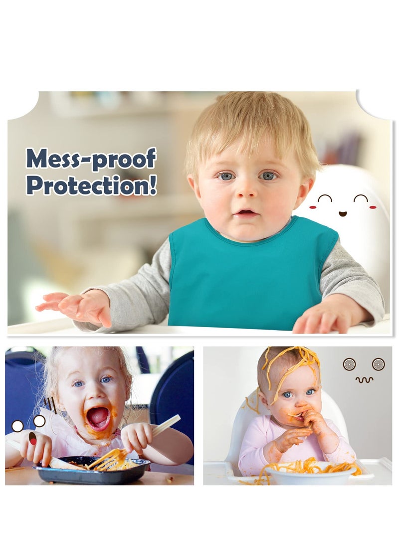 Mess Proof Baby Apron Bib 4 Pack Baby Waterproof Bibs with Pocket Bib for Baby Boy or Girl Baby Food Bibs Smock Baby Feeding Bibs 6 to 12 Months Baby Feeding Bibs