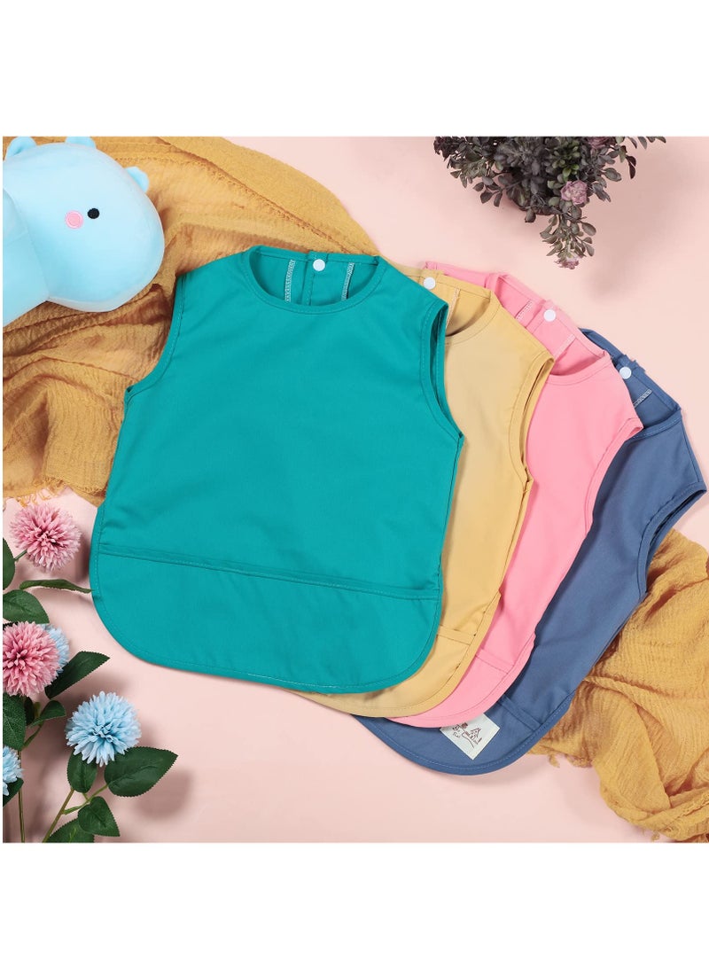 Mess Proof Baby Apron Bib 4 Pack Baby Waterproof Bibs with Pocket Bib for Baby Boy or Girl Baby Food Bibs Smock Baby Feeding Bibs 6 to 12 Months Baby Feeding Bibs