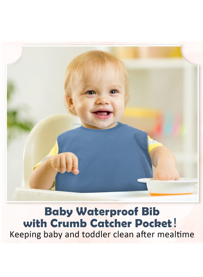 Mess Proof Baby Apron Bib 4 Pack Baby Waterproof Bibs with Pocket Bib for Baby Boy or Girl Baby Food Bibs Smock Baby Feeding Bibs 6 to 12 Months Baby Feeding Bibs