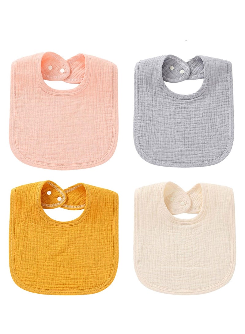 Muslin Baby Bibs, 4 Pieces Baby Drool Bibs Lap-shoulder Drool Cloths, Adjustable Multi-Use Scarf Bibs, 4 Layer 100% Organic Cotton With Super Absorbent & Soft Drooling Breathable Bibs for Boys Girls