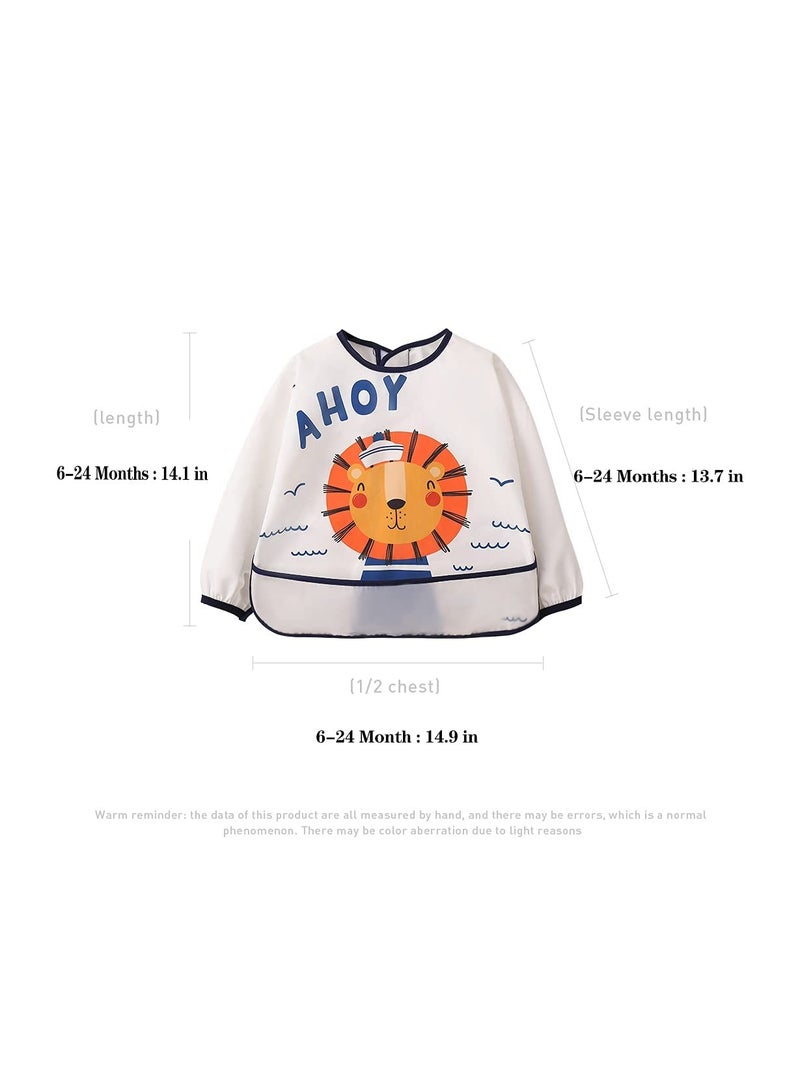 3 Pcs Long Sleeve Baby Bibs, Unisex Waterproof Feeding Bibs Smock Apron Set for 6-24 Months Infant Child Toddler