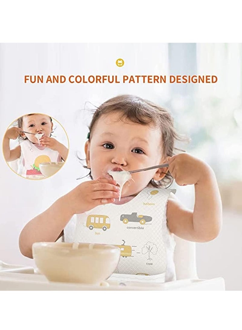 40 PCS Disposable Bibs, Baby Bibs for Girls and Boys, Travel Bibs with Individual Package, Large Pocket, Waterproof and Adjustable (20 Pieces Each of These Two Styles)