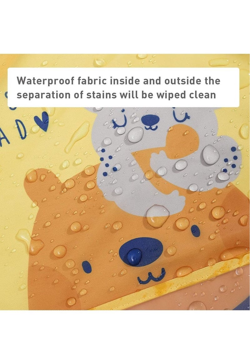 Long Sleeves Baby Bibs, 3 Pcs Waterproof Smock Apron Set Food Catcher Pocket Soft Machine Washable Stain Odor Resistant for 6 24 Months Kids