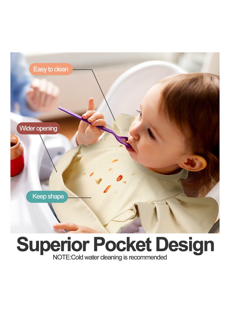 Baby Bib, Silicone Baby Bib, 3 Pcs Waterproof Baby Bib, Washable Toddler Bibs, Easy Wipe Baby Feeding Bibs, Soft Feeding Bibs, With Food Catcher, For Baby Boy Or Girl Eating, Travel Home Supplies