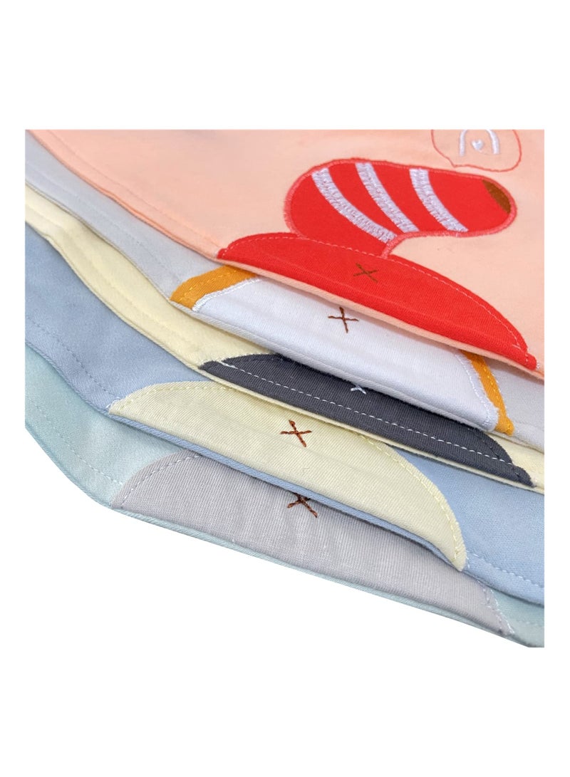 5 Pack Baby Bandana Bibs Embroidery Animal Tails Cotton Drool Bibs for Baby Boys Girls Bandana Scarf Bib with Snaps