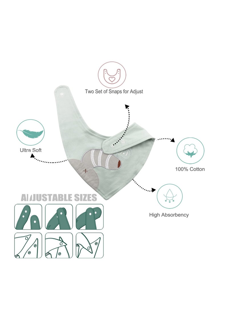 5 Pack Baby Bandana Bibs Embroidery Animal Tails Cotton Drool Bibs for Baby Boys Girls Bandana Scarf Bib with Snaps