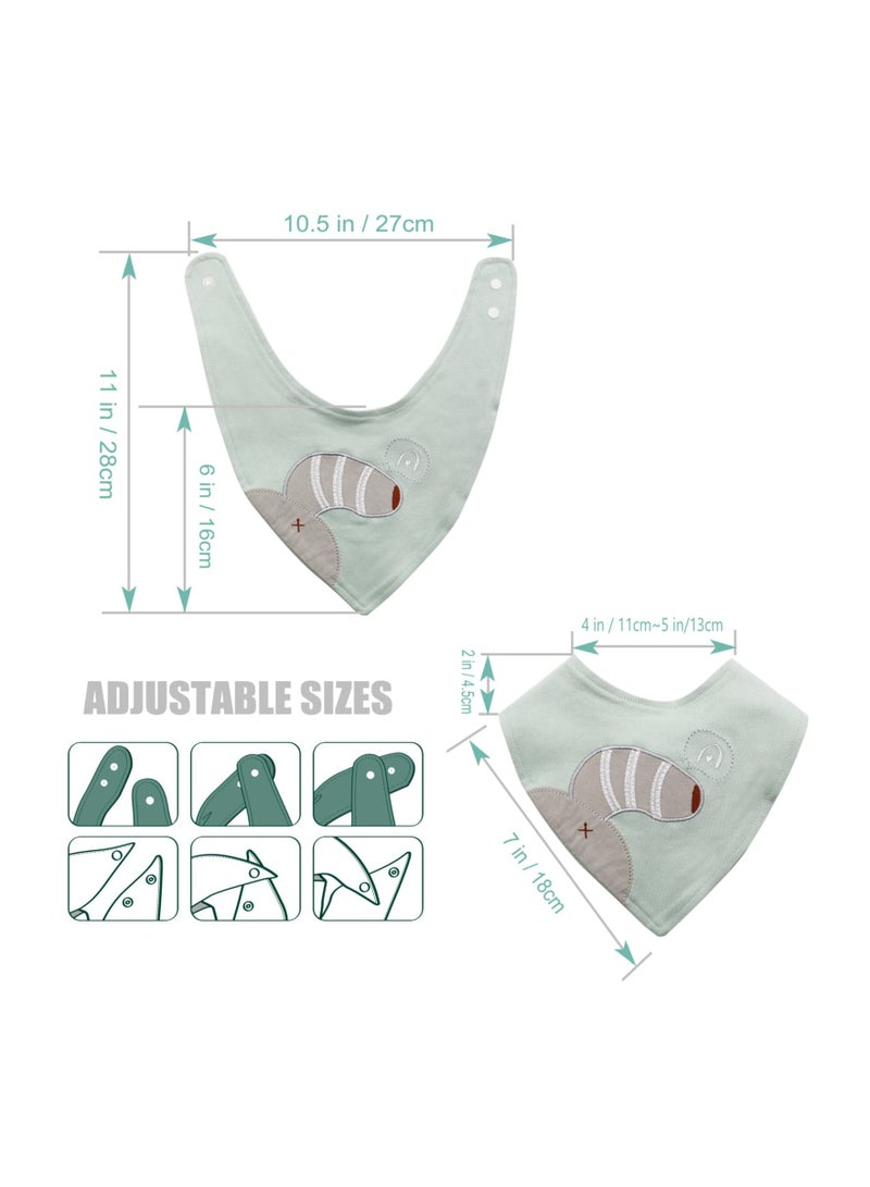 5 Pack Baby Bandana Bibs Embroidery Animal Tails Cotton Drool Bibs for Baby Boys Girls Bandana Scarf Bib with Snaps