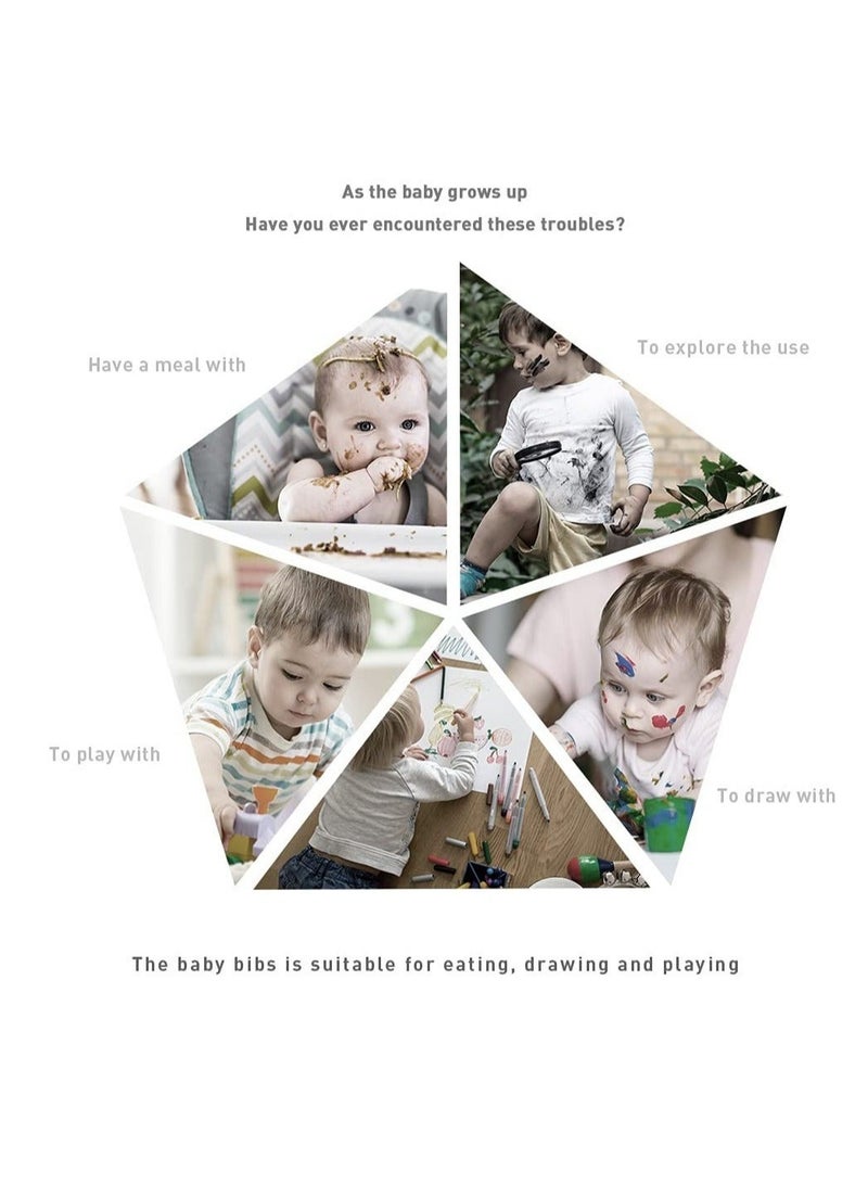 3 Pcs Long Sleeve Baby Bibs, Unisex Waterproof Feeding Bibs Smock Apron Set for 6-24 Months Infant Child Toddler