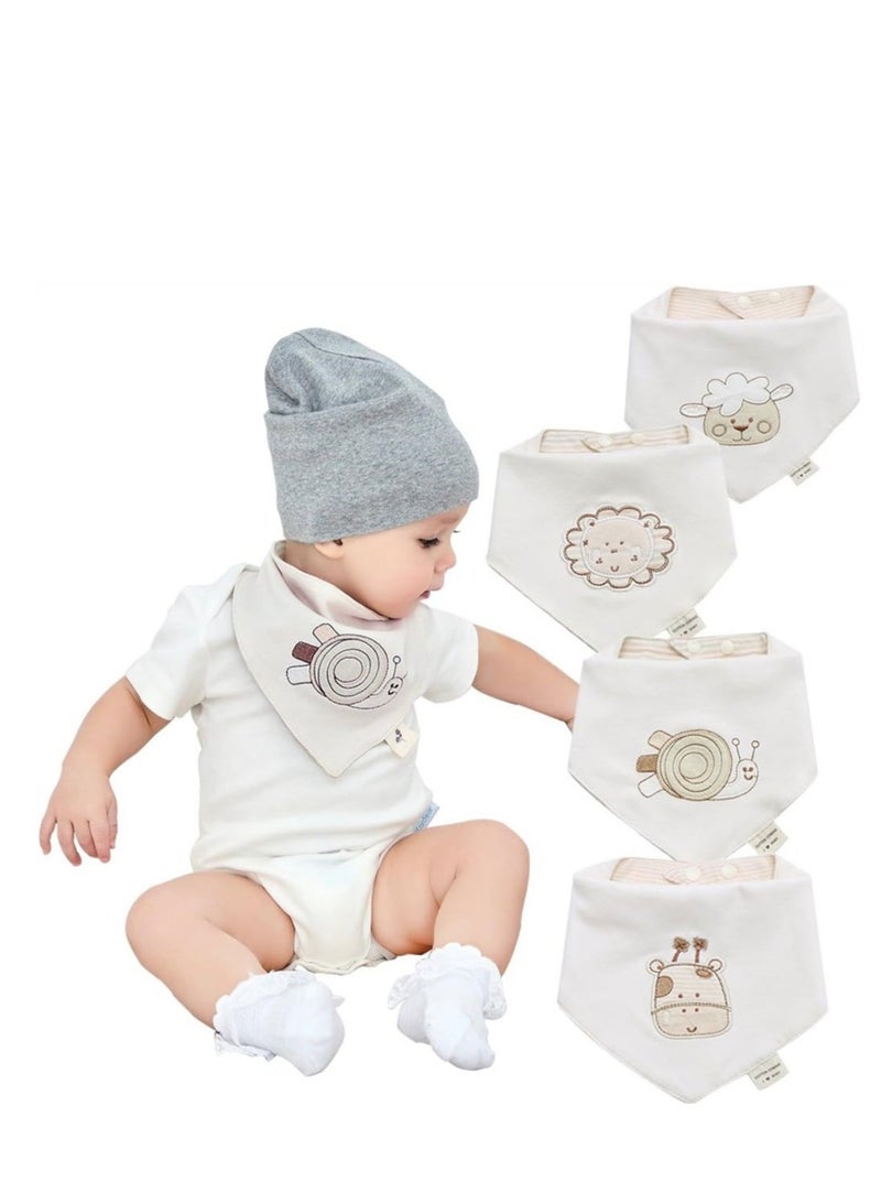 Baby Drool Bibs 4 Pack Baby Drool Bandana Bibs 100% Organic Cotton Super Absorbent Soft Drooling Bibs Breathable Baby Bandana Bibs for Boys and Girls, Plain Colors