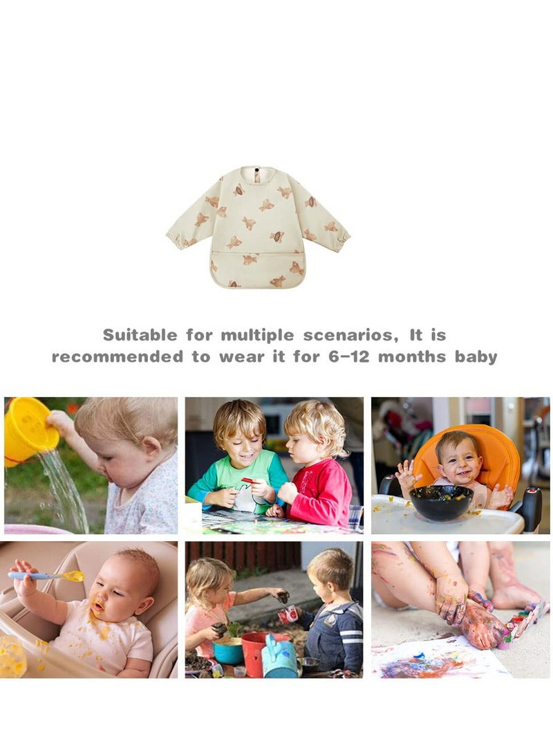 Baby Weaning Bibs, Coverall Weaning Bib, PU Feeding Bibs With Long Sleeves, Waterproof Toddler Bibs Easy to Clean, Soft and Skin-Friendly Material