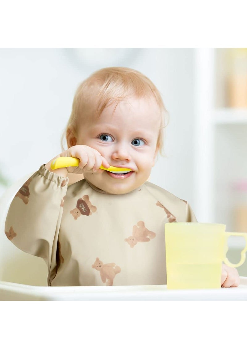 Baby Weaning Bibs, Coverall Weaning Bib, PU Feeding Bibs With Long Sleeves, Waterproof Toddler Bibs Easy to Clean, Soft and Skin-Friendly Material
